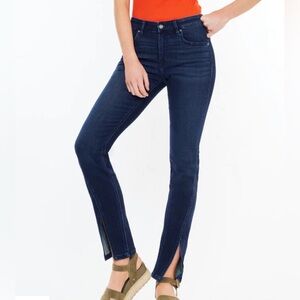 KanCan Size 9/28 Christy Mid Rise Y2K Bootcut Jeans Open Split Hem Dark STRETCH!